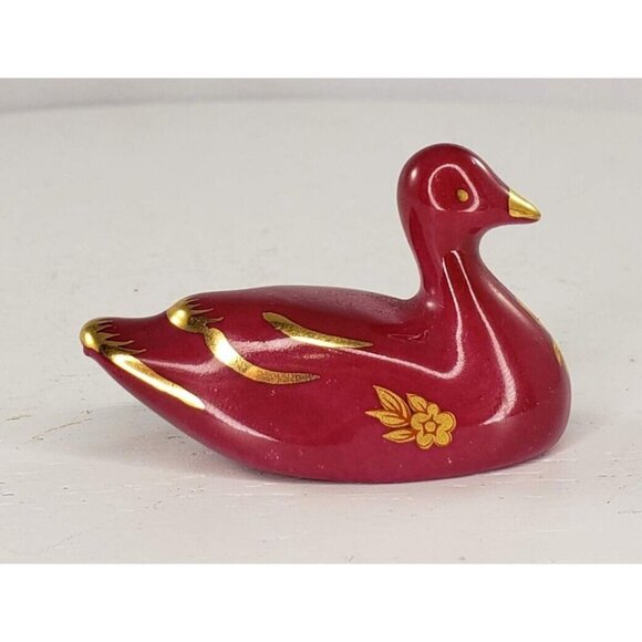 Limoges Castel France Miniature Duck Cranberry Maroon Figurine - Picture 4 of 7